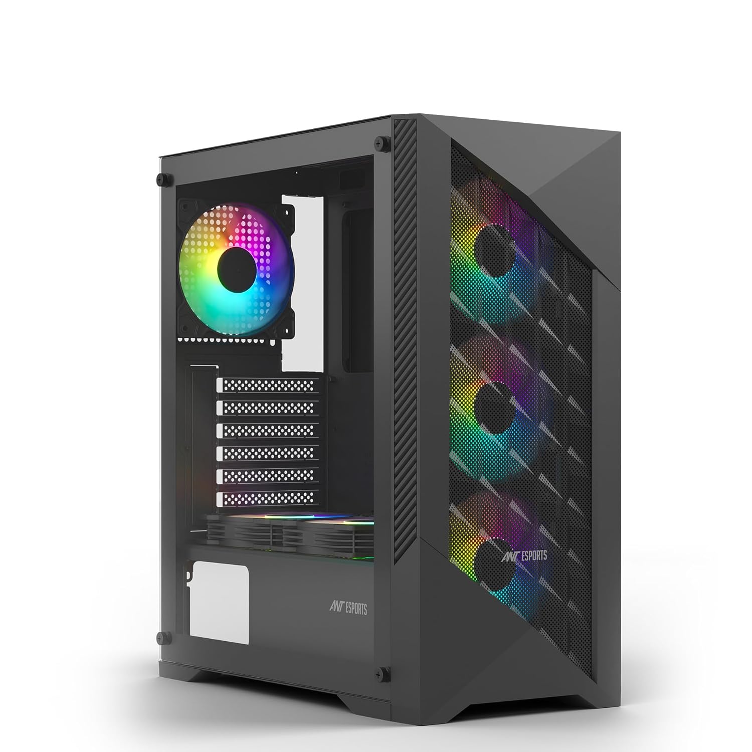 714E8R7dRcL._SL1500_ Ant Esports ICE- 270M 6F Mid-Tower Computer Case/Gaming Cabinet with Front Mesh Panel- Black | Support ATX, Micro-ATX, Mini-ITX | Pre-Installed 6 Static RGB Fans - Image 1