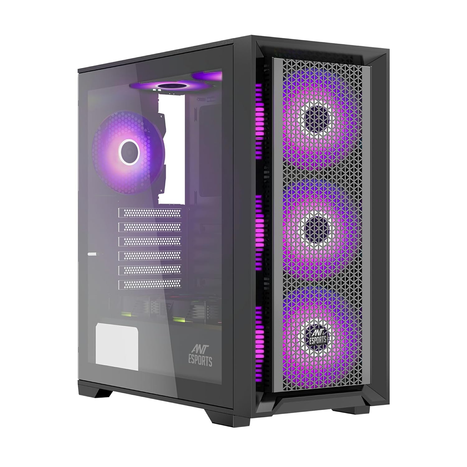 81EEzeZNEnL._SL1500_ Ant Esports SX7 Mid- Tower Computer Case/Gaming Cabinet - Black | Support ATX, Micro-ATX, Mini-ITX | Pre-Installed 3 x 120mm Front Fans - Image 1
